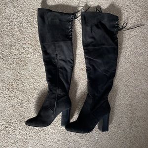 Black suede over the knee boots